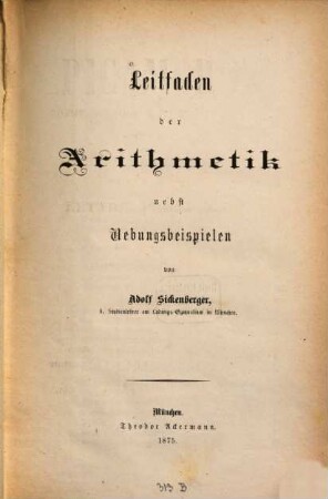 Leitfaden der Arithmetik : nebst Uebungsbeispielen