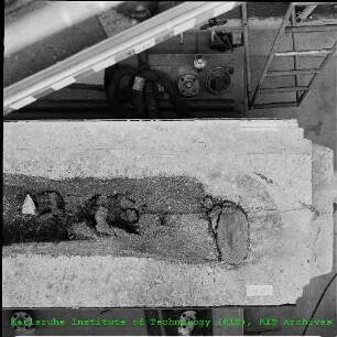 Längsschnitt des Betontiegels B10 nach einem Versuch durch die Hauptabteilung Ingenieurtechnik (IT)