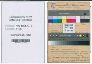 Entnazifizierung Fritz Branscheidt , geb. 23.08.1899 (Kaufmaennischer Angestellter)
