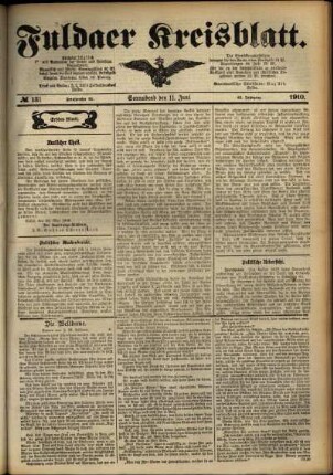 Erste Ausgabe vom Samstag, den 11. Juni 1910.