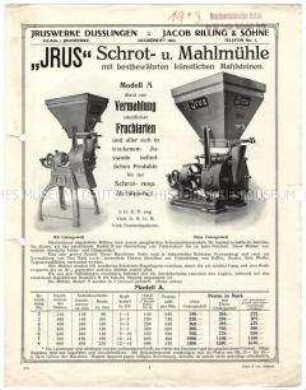 Schrot- und Mahlmühle Modell A, B, K