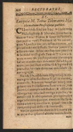 XV. Exequiae M. Tobiae Tilemanni Mathematum Professoris publici.