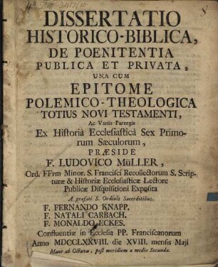 Diss. ... de poenitentia publica et privata
