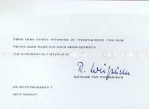 Gedrucktes Dankschreiben für Neujahrsgrüsse, handsigniert von Ex-Bundespräsident Richard von Weizsäcker