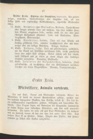 Erster Kreis. Wirbeltiere, Animalia vertebrata.
