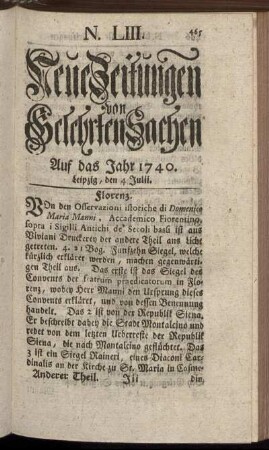 N. LIII. Leipzig, den 4 Julii. - N. LX. Leipzig, den 28 Julii.