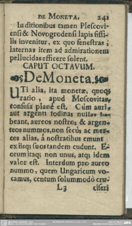 Caput Octavum, De Moneta