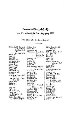 Namen-Verzeichniß zum Centralblatt für den Jahrgang 1866