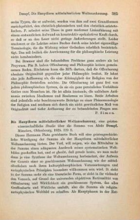 385-387 [Rezension] Dempf, Alois, Die Hauptform mittelalterlicher Weltanschauung