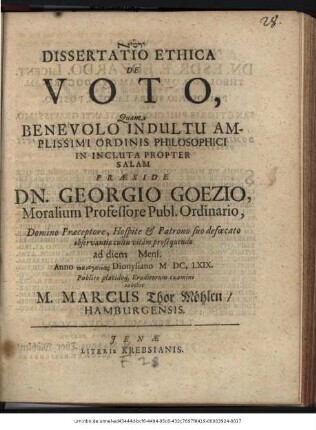 Dissertatio Ethica De Voto
