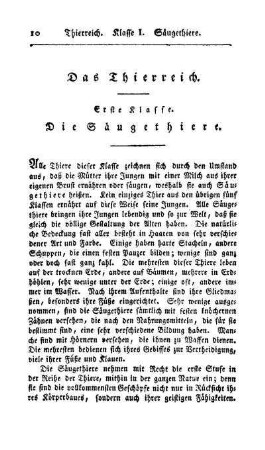 Das Thierreich. Erste Klasse. Die Säugethiere