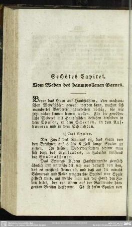 Sechstes Capitel. Vom Weben des baumwollenen Garnes