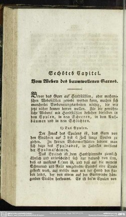 Sechstes Capitel. Vom Weben des baumwollenen Garnes