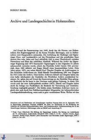 Archive und Landesgeschichte in Hohenzollern.