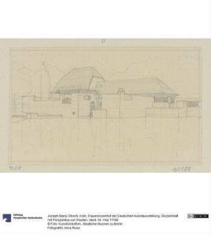 Köln, Frauenrosenhof der Deutschen Kunstausstellung, Skizzenblatt mit Perspektive von Westen