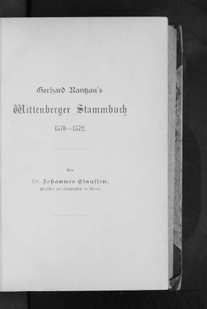 Gerhard Rantzau's Wittenberger Stammbuch 1570-1572