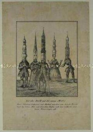 Der alte Jacob mit der neuen Mütze - Karikatur auf den neuen Turm der Jacobikirche in Hamburg