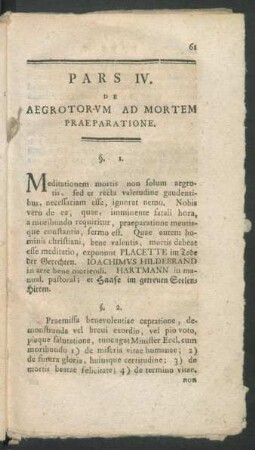 Pars IV. De Aegrotorum Ad Mortem Praeparatione