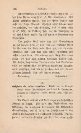 146-155 [Rezension] Duchesne, Louis, Origines du culte chrétien