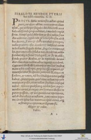 Sebaldus Heyden pueris suae fidei commissis.