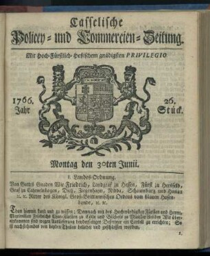 26. Stueck, Montag den 30ten Junii 1766