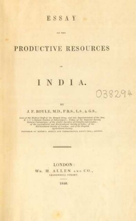 Essay on the productive resources of India