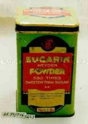 Blechdose für "SUGARIN HEYDEN POWDER 550 TIMES SWEETER THAN SUGAR"