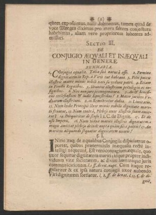 Sectio III. De Coniugio Aequali Et Inaequali In Genere.