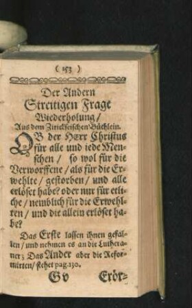 Der Andern Streitigen Frage Wiederholung/ Aus dem Zirickseisischen Büchlein.