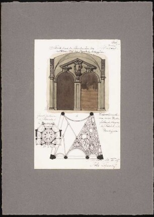 Reiseskizzen aus Italien: Mailand: Ospedale Maggiore di Milano (Ansicht Detail), Dom (Grundriss, Details Krypta)