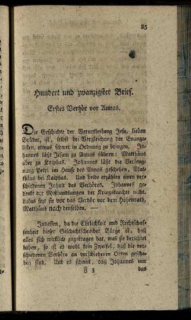 Hundert und zwanzigster Brief. Erstes Verhör vor Annas.