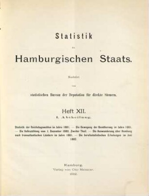 Statistik des Hamburgischen Staates. 12. 1882/83