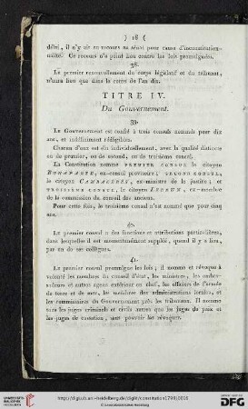 Titre IV: Du Gouvernement