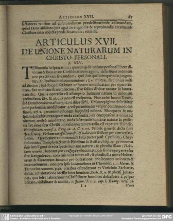 Articulus XVII. De Unione Naturarum In Christo Personali
