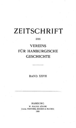 27.1926: Zeitschrift des Vereins für Hamburgische Geschichte