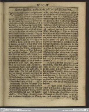 Kurtzer Auffsatz, was in dieser Edition geleistet worden