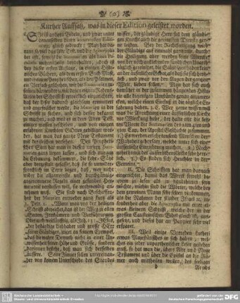 Kurtzer Auffsatz, was in dieser Edition geleistet worden