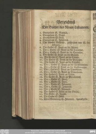 Verzeichniß Der Bücher des Neuen Testaments.