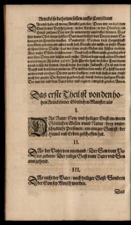 Das erste Theil ist von den hohen Artickeln der Göttlichen Maiestat ...
