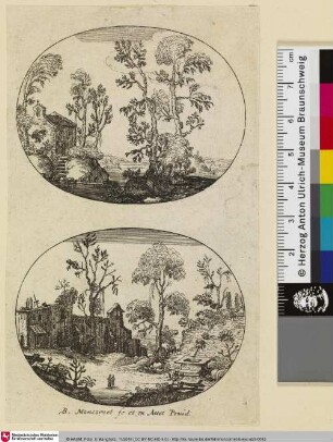 [Zwei Landschaften mit Fluss und Ruine]