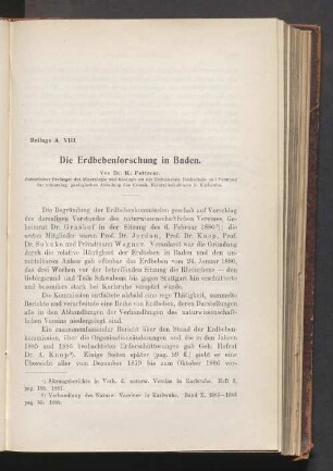 Beilage A. VIII. Die Erdbebenforschung in Bad