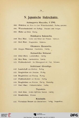 N. Japanische Holzschnitte (Nr. 1013-1034)