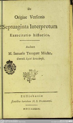 De Origine Versionis Septuaginta Interpretum Exercitatio historica