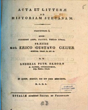 Acta et litterae ad historiam suecanam, 1