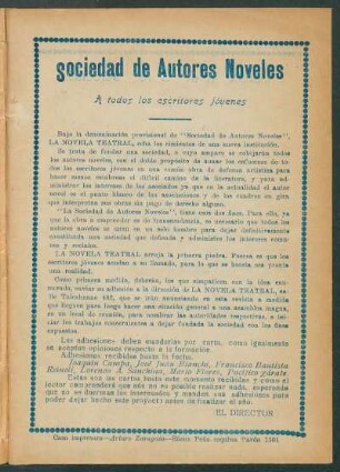 Sociedad de Autores Noveles : A todos los escritores jóvenes