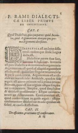 P. Rami Dialecticae Liber Primus De Inventione.