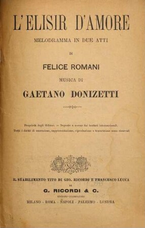 L' elisir d'amore : melodramma in due atti