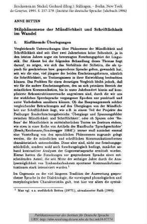 Stilphänomene der Mündlichkeit und Schriftlichkeit im Wandel