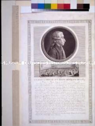 Porträt des Jean Sylvain Bailly, Bürgermeister von Paris, - mit der Szene: Schwur im Ballhaus (aus einer Porträtfolge zur Französischen Revolution)