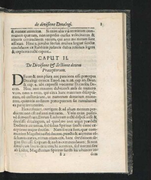 Caput II. De Divisione & Sectione decem Praeceptorum.
